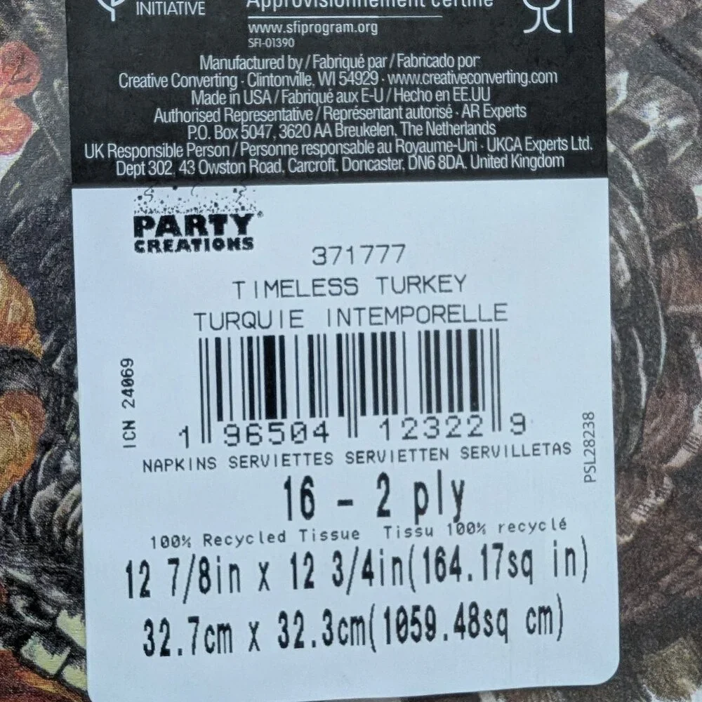 176 Large Timeless Turkey 2-Ply Thanksgiving Christmas New Year Party Napkins